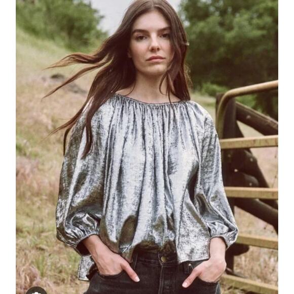 THE GREAT. Tops - THE GREAT Silver Glam The Palmette Blouse Top Women's Size 2 US Medium NWT